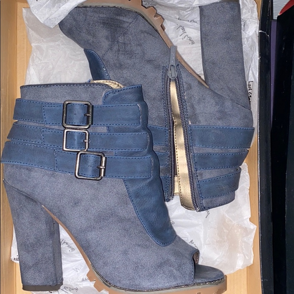 Denim booties